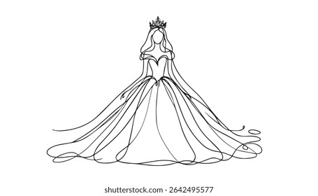 Bride character design in minimal style showcasing elegant wedding dress vector illustration