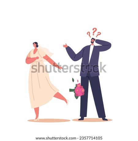 Bride Character Sudden Departure During Wedding Ceremony Creates Shock And Confusion, Leaving Groom, Vector Illustration