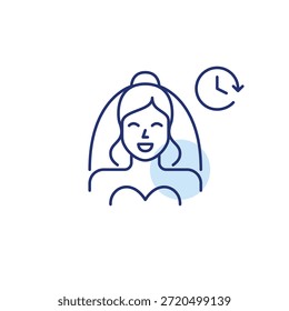 Novia y reloj. Cuenta regresiva de Boda, calendario de eventos matrimoniales. Icono de Vector de trazo perfecto y editable