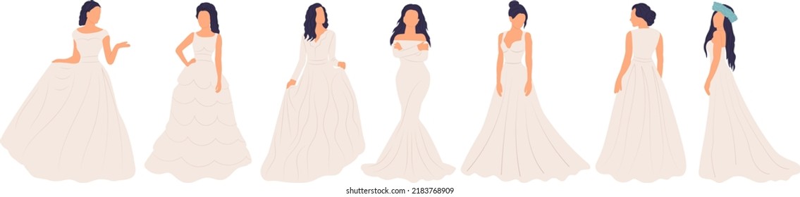 bride collection in flat style, isolated, vector