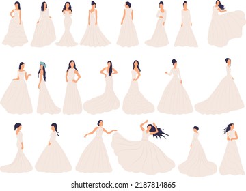 bride collection set in flat style, isolated, vector