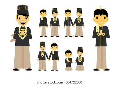 bride couple Central Java (Indonesia), isolated on white

