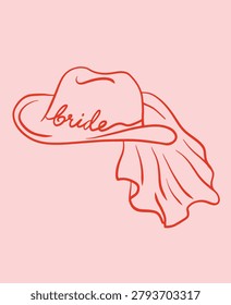 Bride cowboy hat bachelorette art.