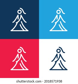 Bride With Dress blue and red four color minimal icon set