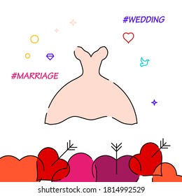 Bride dress filled line vector icon, simple illustration, wedding related bottom border.