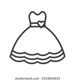 Bride Dress Icon Showing a Wedding Gown in Black and White