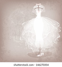 bride dress on grungy background - vector illustration