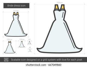 Bride dress vector line icon isolated on white background. Bride dress line icon for infographic, website or app. Scalable icon designed on a grid system.