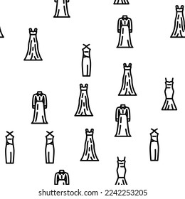 bride dress white bouquet vector seamless pattern thin line illustration