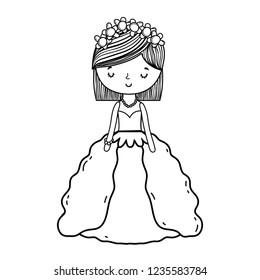 bride female cute cartoon black and white