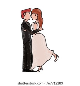 Bride and fiance kissing cartoon