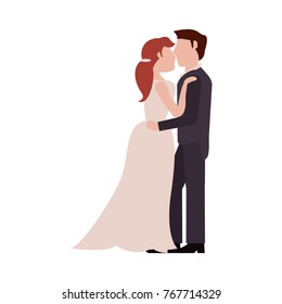 Bride and fiance kissing cartoon