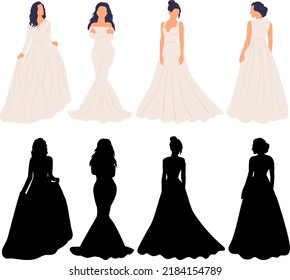 bride in flat style, silhouette isolated, vector