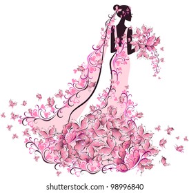 Bride in floral dress with butterfly