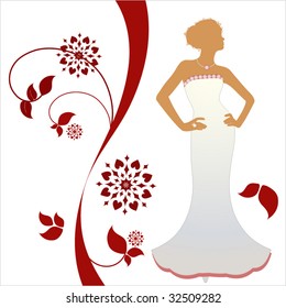 bride with foliage and stylized flowers