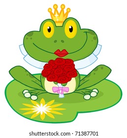 Bride Frog Cartoon Character On A Leaf