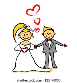 bride and gloom marriage, just married, hand-drawn cartoon character