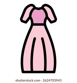 Bride gown icon. Outline bride gown vector icon color flat isolated