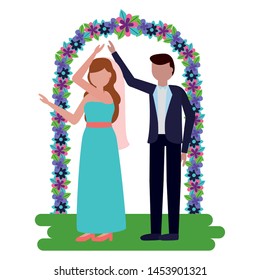 bride and groom arch flowers decoration wedding vector illustration