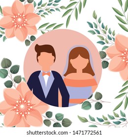 Bride and groom avatar design, Wedding marriage love celebration invitation and engagement theme Vector illustration