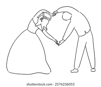 Bride and groom, back view of the bride and groom forming a heart shape together vector