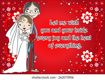 bride and groom with background