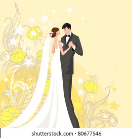 Bride and groom. Background with space for text