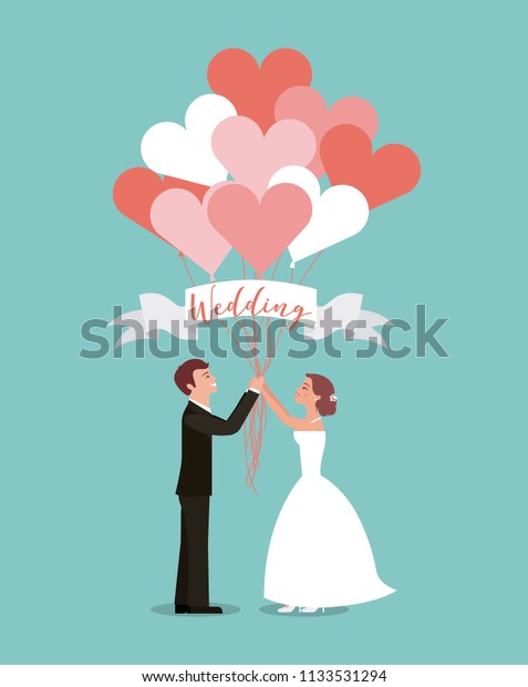 Bride Groom Balloons Heart Wedding Day Stock Vector Royalty Free