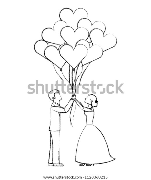 Bride Groom Balloons Hearts Wedding Day Stock Vector Royalty Free