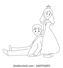 The bride and groom. The black contour of a bride and groom isolated on white background. Vector illustration.