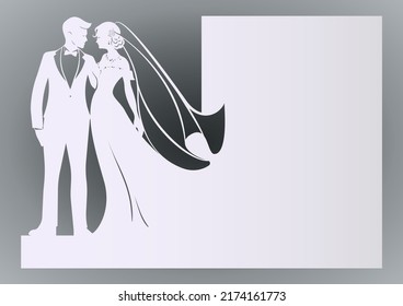 The bride and groom. The black silhouette of bride and groom on a white background. Vector illustration.