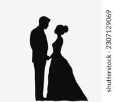 Bride and groom. Black silhouette. Vector illustration