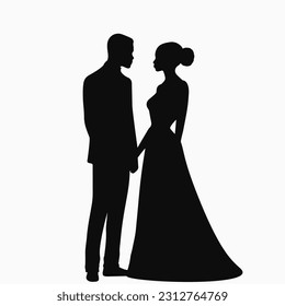 Bride and groom. Black silhouette. Vector illustration