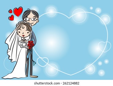 bride and groom with blue background vector 