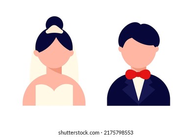 Bride and groom are brunettes. Vector illustration.