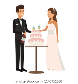Bride and groom with cake