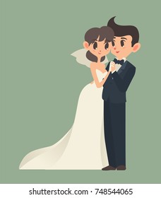 bride and groom, Cartoon character, Vector illustration.