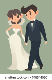 bride and groom, Cartoon character, Vector illustration.