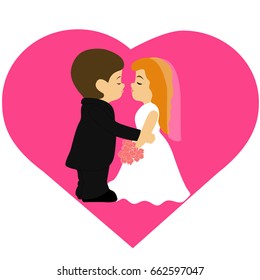 Bride and groom, Cartoon. Couple. Wedding card with the newlyweds. Vector illustration.