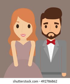 Bride and groom cartoon icon. Save the date wedding and marriage theme. Colorful background. Vector illustration