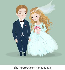  bride and groom in cartoon style.vector illustration