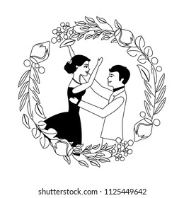 bride and groom celebrating wedding day frame flowers