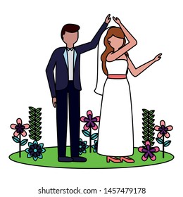 bride and groom celebrating wedding day vector illustration