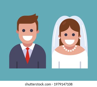 bride and groom character icon. flat vector illustration.