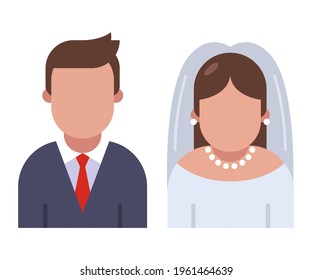 bride and groom character icon isolated on white background. flat vector illustration.