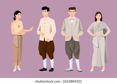 Noiva e noivo conjunto de caracteres na ilustração vetor estilo moderno