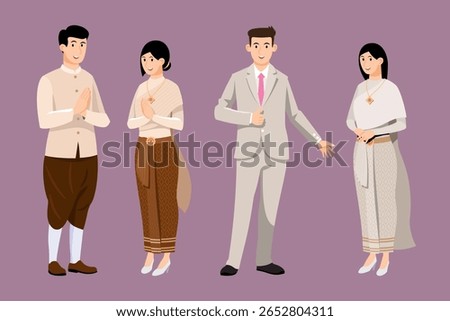 Bride and groom character set in modern style vector illustration