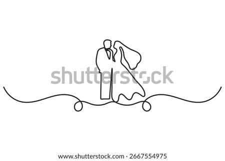 Bride and groom continuous one line drawing minimalist outline vector illustration
