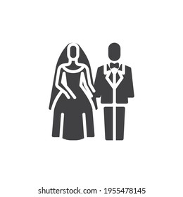 Bride and groom couple vector icon. filled flat sign for mobile concept and web design. Wedding couple glyph icon. Symbol, logo illustration. Vector graphics