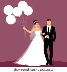 Bride and groom. Couple. Wedding card with the newlyweds. Isolated objects. Vector illustration.